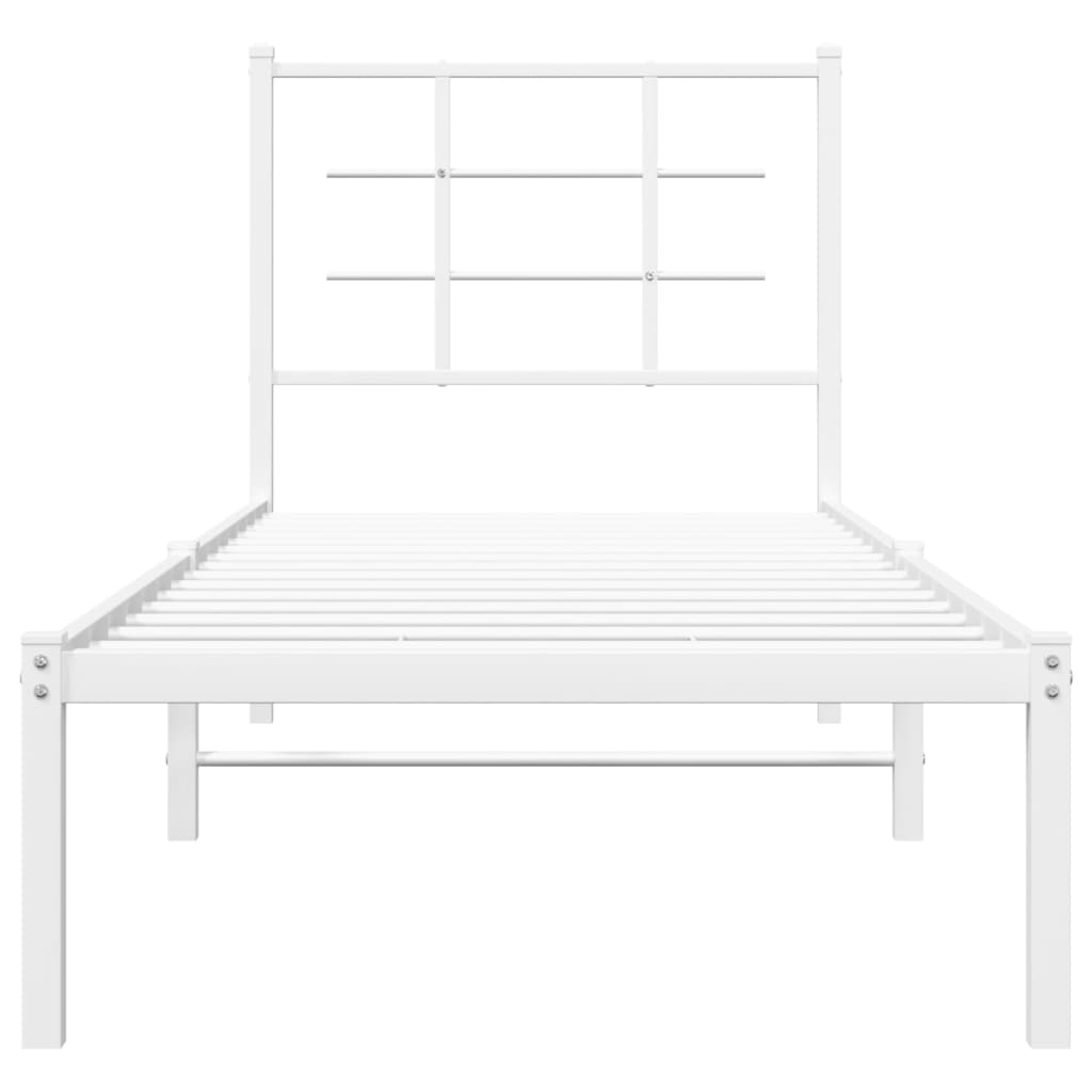 vidaXL Metal Bed Frame without Mattress with Headboard White 75x190 cm Small Single