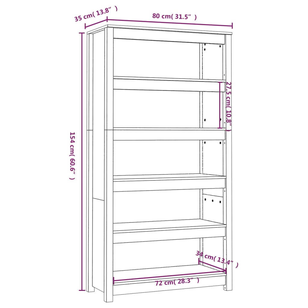 vidaXL Book Cabinet Grey 80x35x154 cm Solid Wood Pine