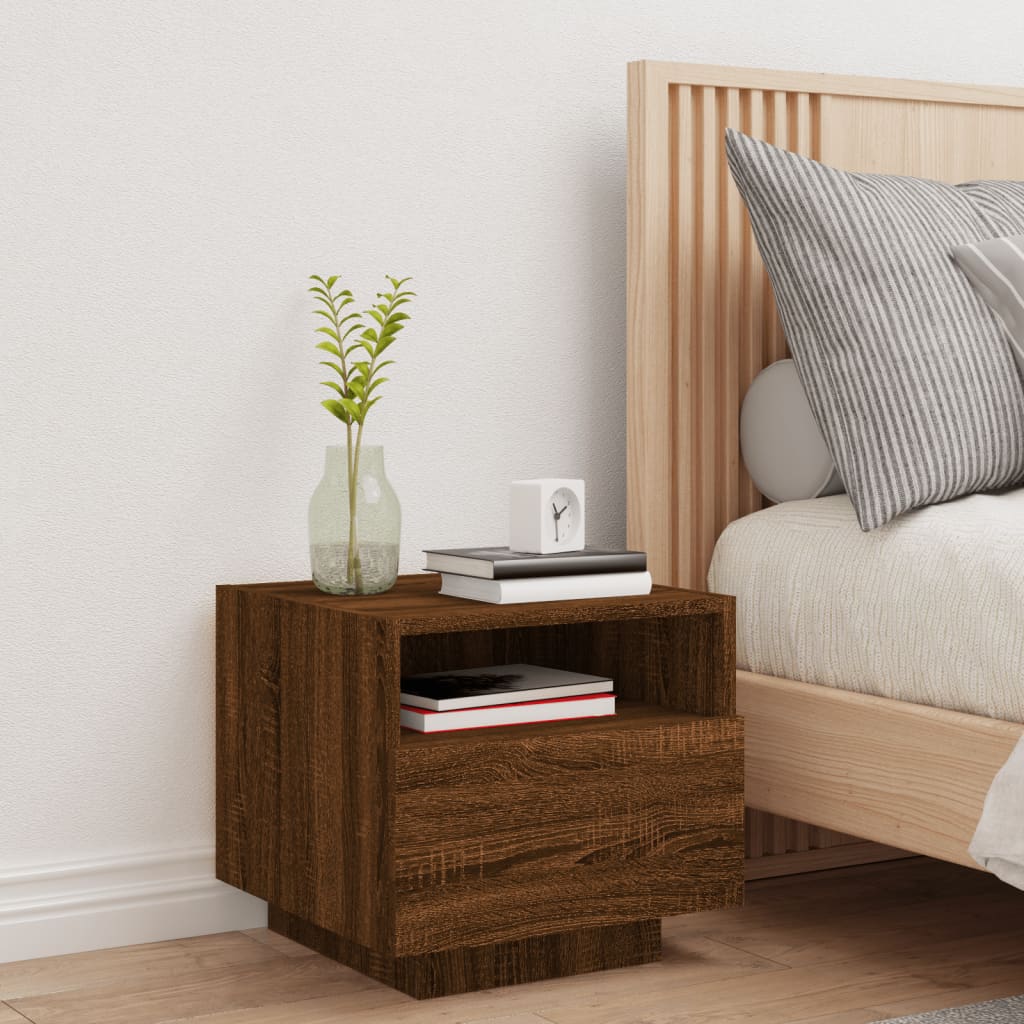 vidaXL Bedside Cabinet with LED Lights Brown Oak 40x39x37 cm