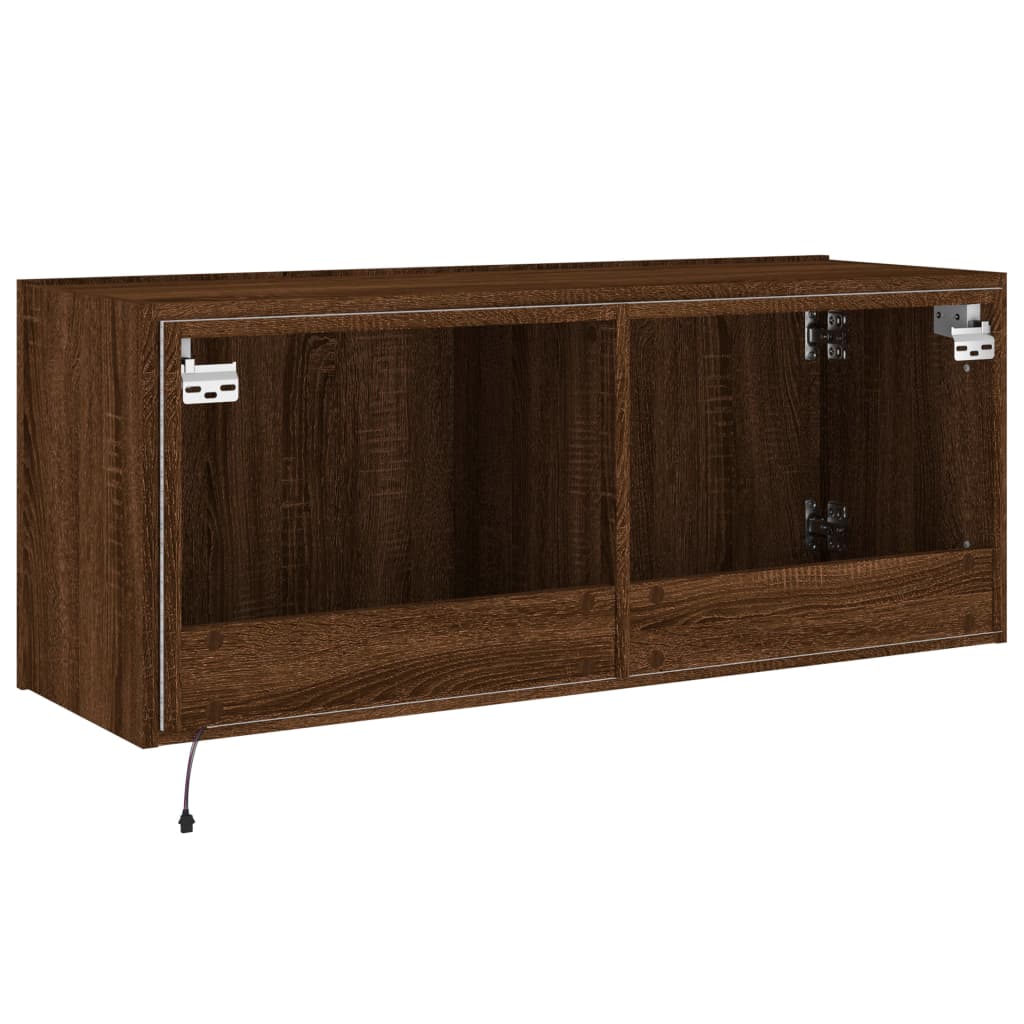 vidaXL TV Wall Cabinet with LED Lights Brown Oak 100x35x41 cm