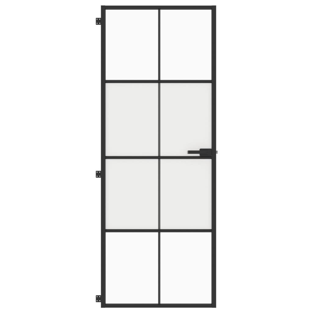 vidaXL Interior Door Slim Black 76x201.5 cm Tempered Glass and Aluminium