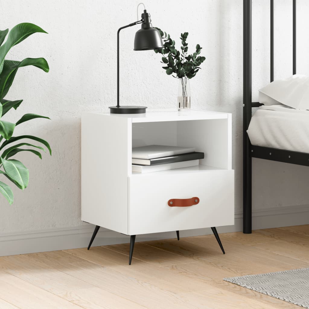 vidaXL Bedside Cabinet High Gloss White 40x35x47.5 cm Engineered Wood