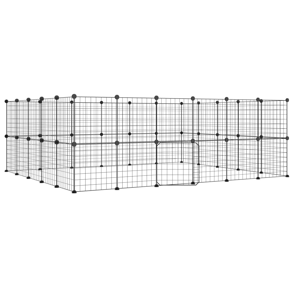 vidaXL 44-Panel Pet Cage with Door Black 35x35 cm Steel