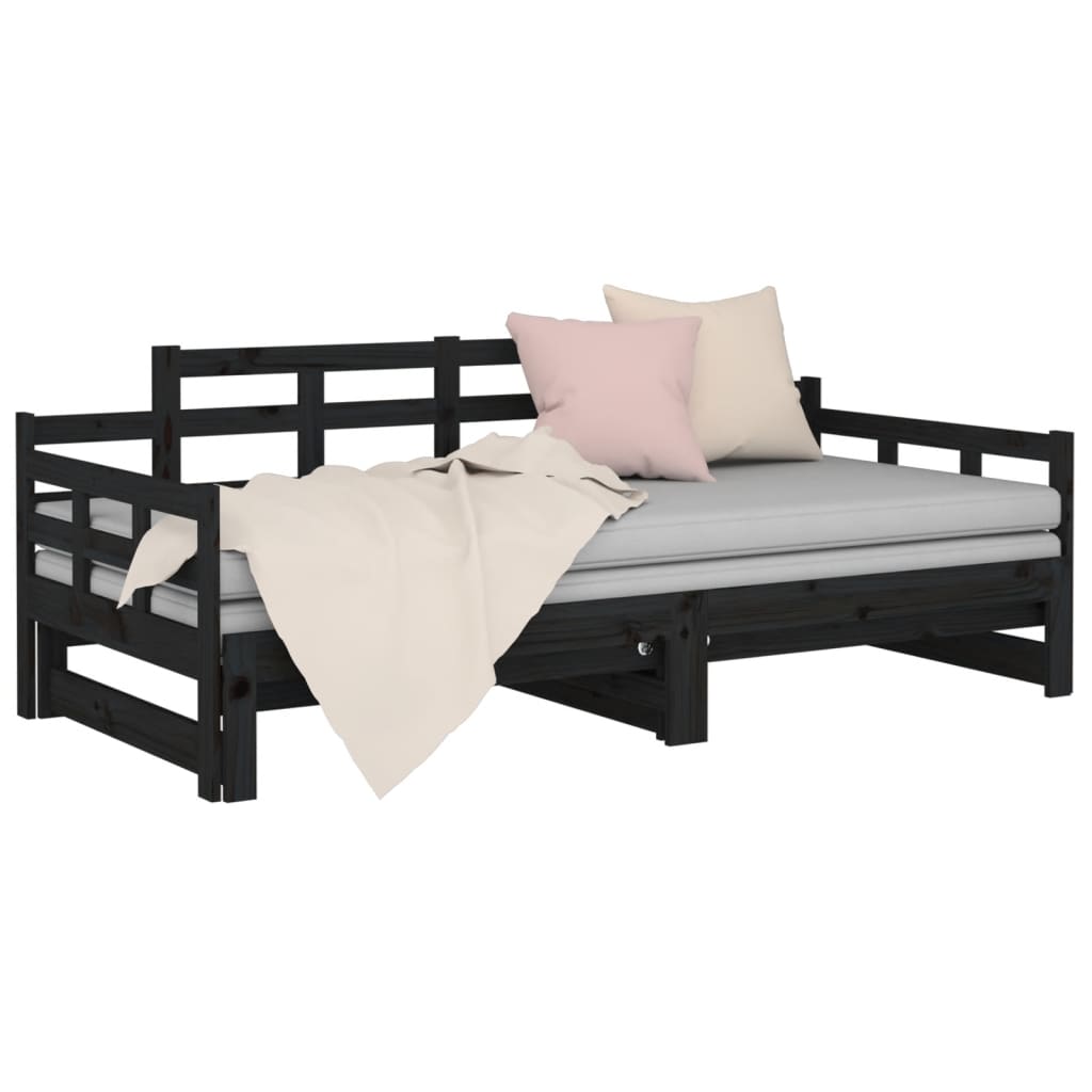 vidaXL Pull-out Day Bed without Mattress Black Solid Wood Pine 2x cm