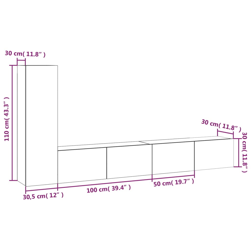 vidaXL 3 Piece TV Cabinet Set Grey Sonoma Engineered Wood