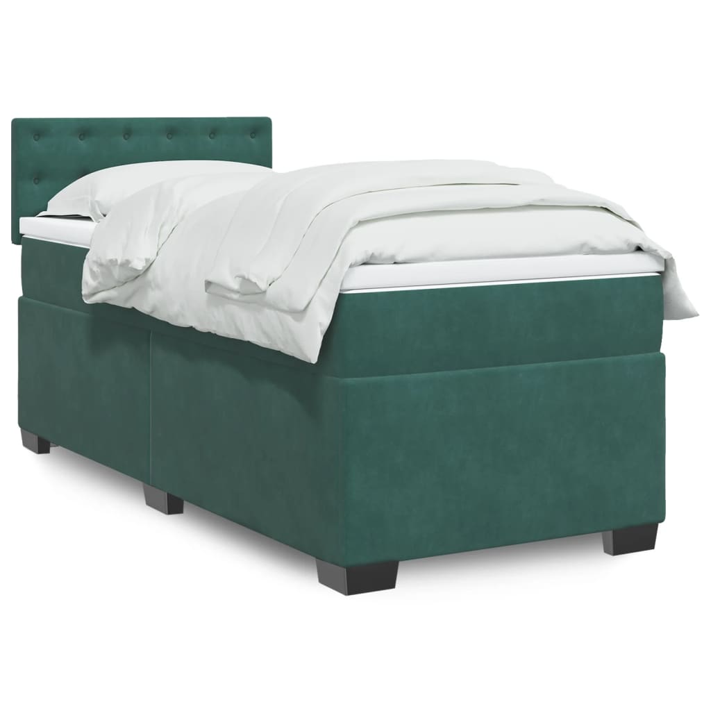 vidaXL Box Spring Bed with Mattress Dark Green 100x200 cm Velvet