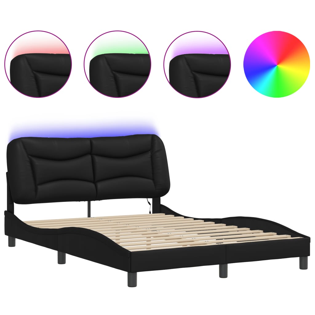 vidaXL Bed Frame with LED without Mattress Black 140x190 cm