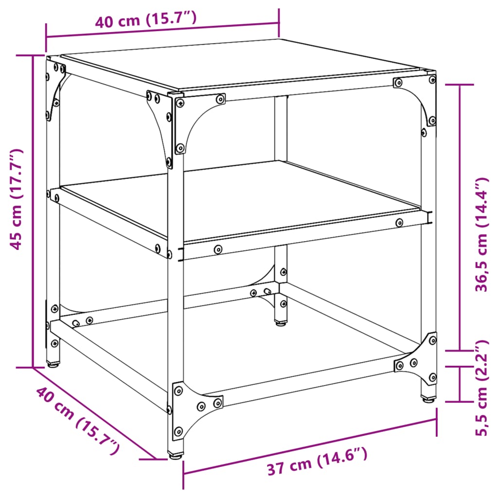 vidaXL Coffee Tables with Black Glass Top 2 pcs 40x40x45 cm Steel