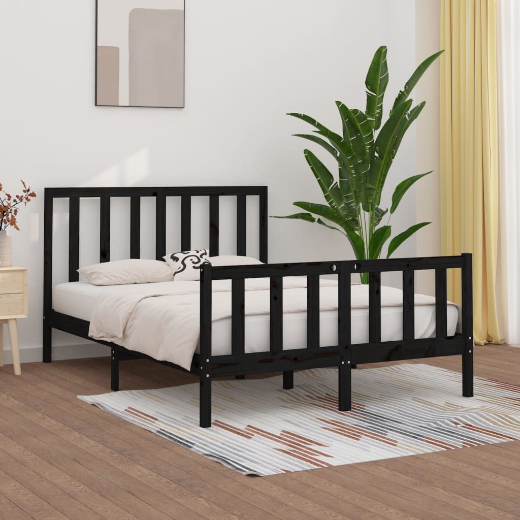 vidaXL Bed Frame without Mattress Black 150x200 cm King Size Solid Wood