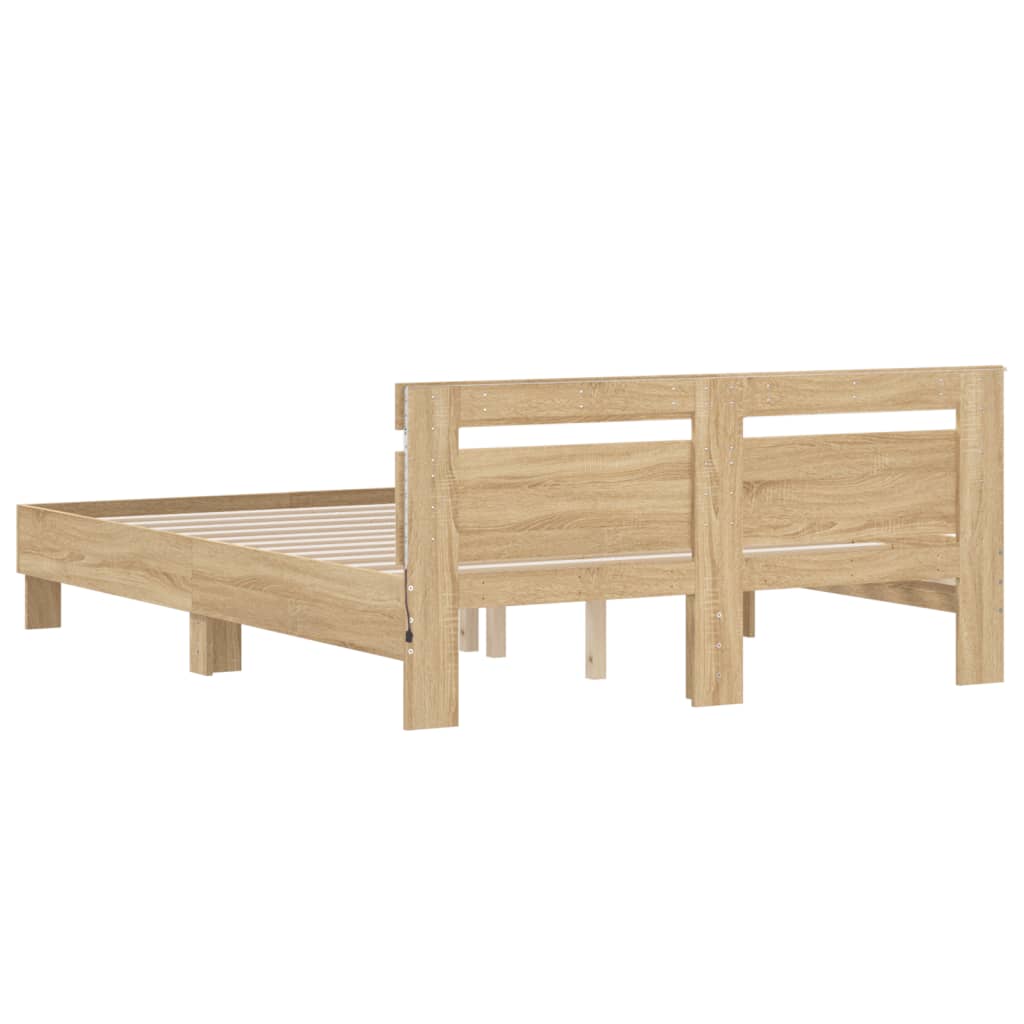 vidaXL Bed Frame with LED without Mattress Sonoma Oak 140x200 cm