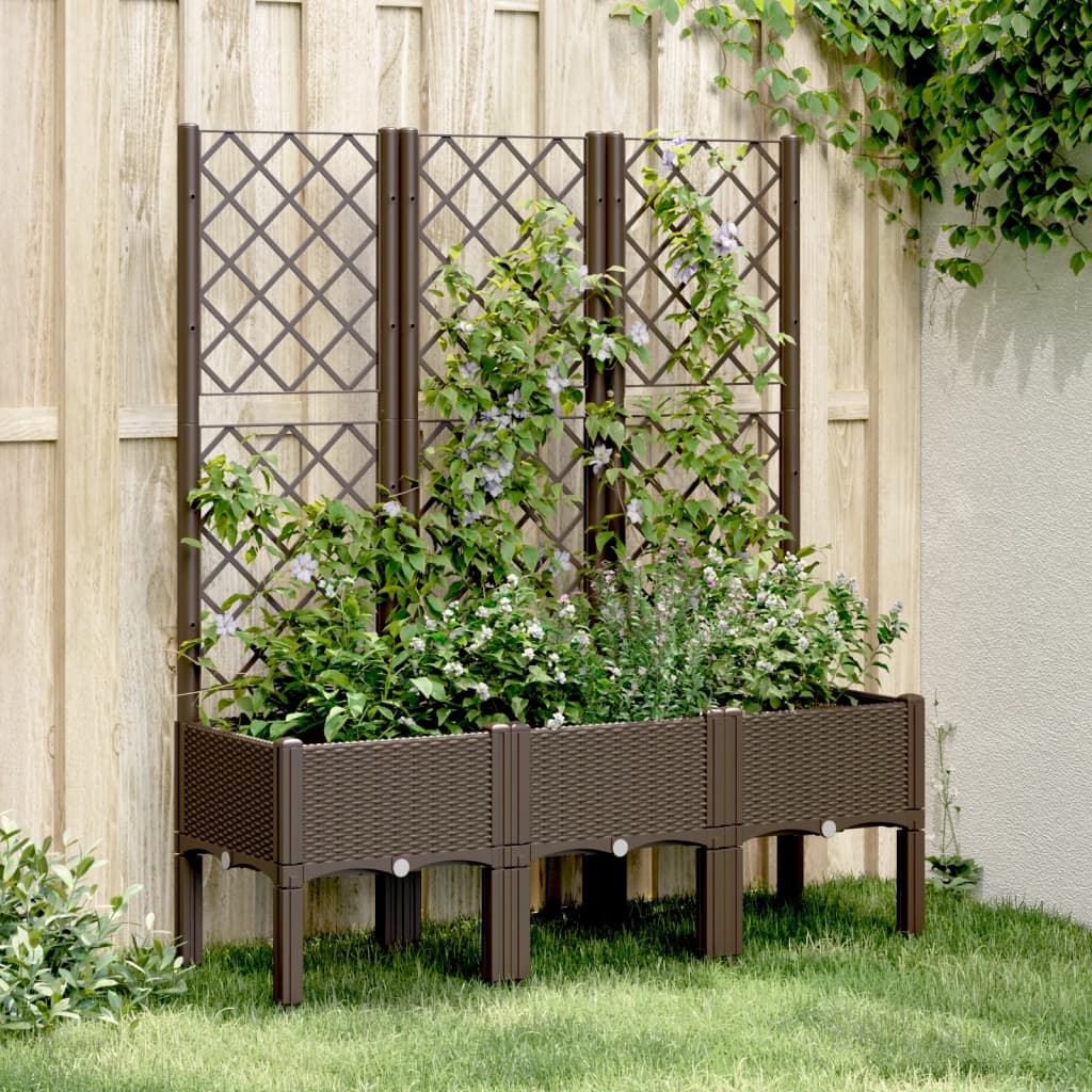 vidaXL Garden Planter with Trellis Brown 120x40x142 cm PP