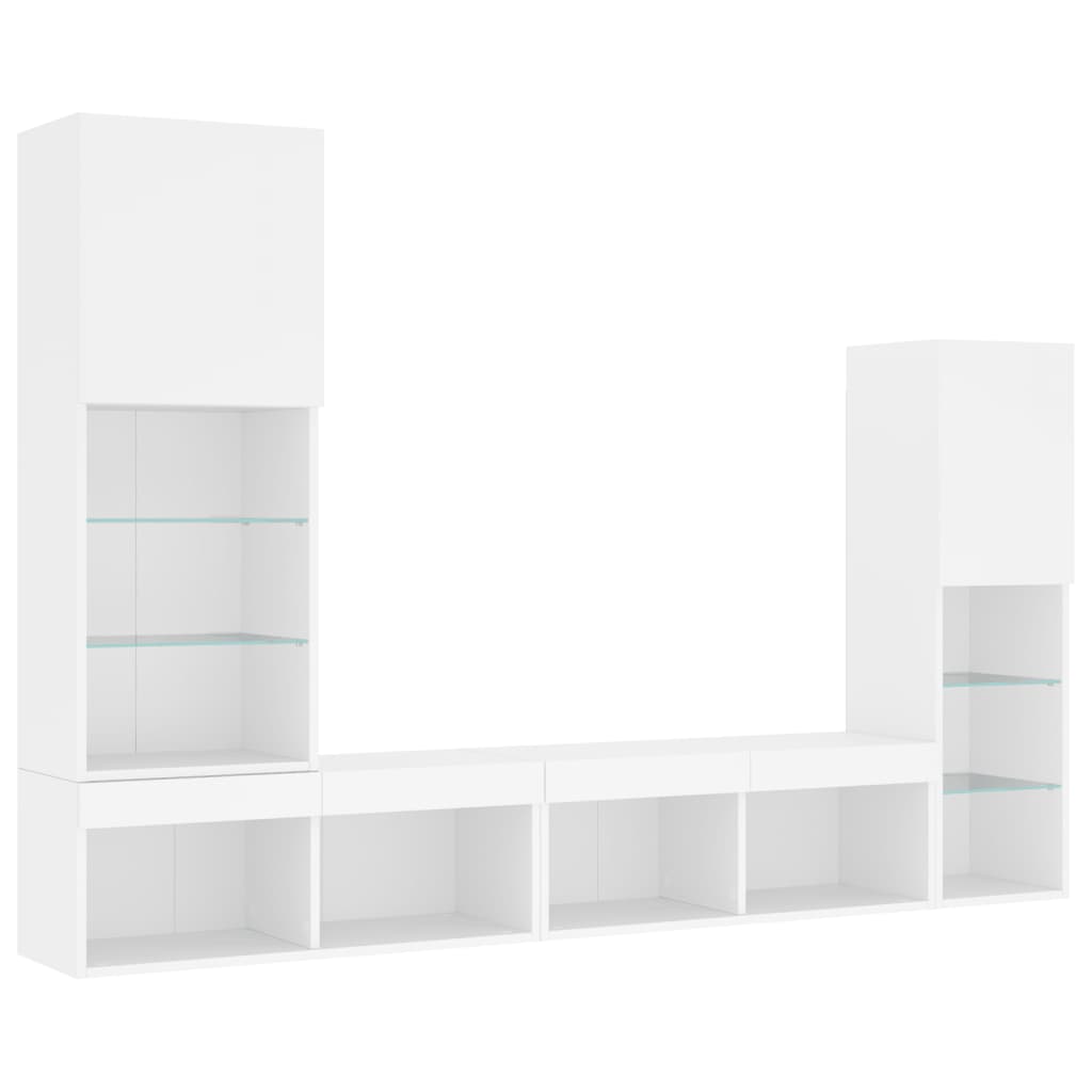 vidaXL 4 Piece TV Wall Units with LED White Engineered Wood