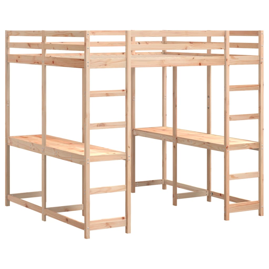 vidaXL Loft Bed with Desk and Ladder 140x200 cm Solid Wood Pine