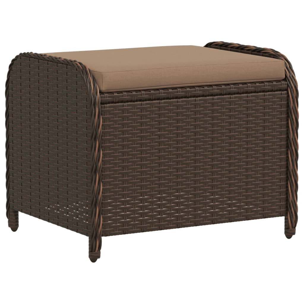 vidaXL Garden Stool with Cushion Brown 58x46x46 cm Poly Rattan