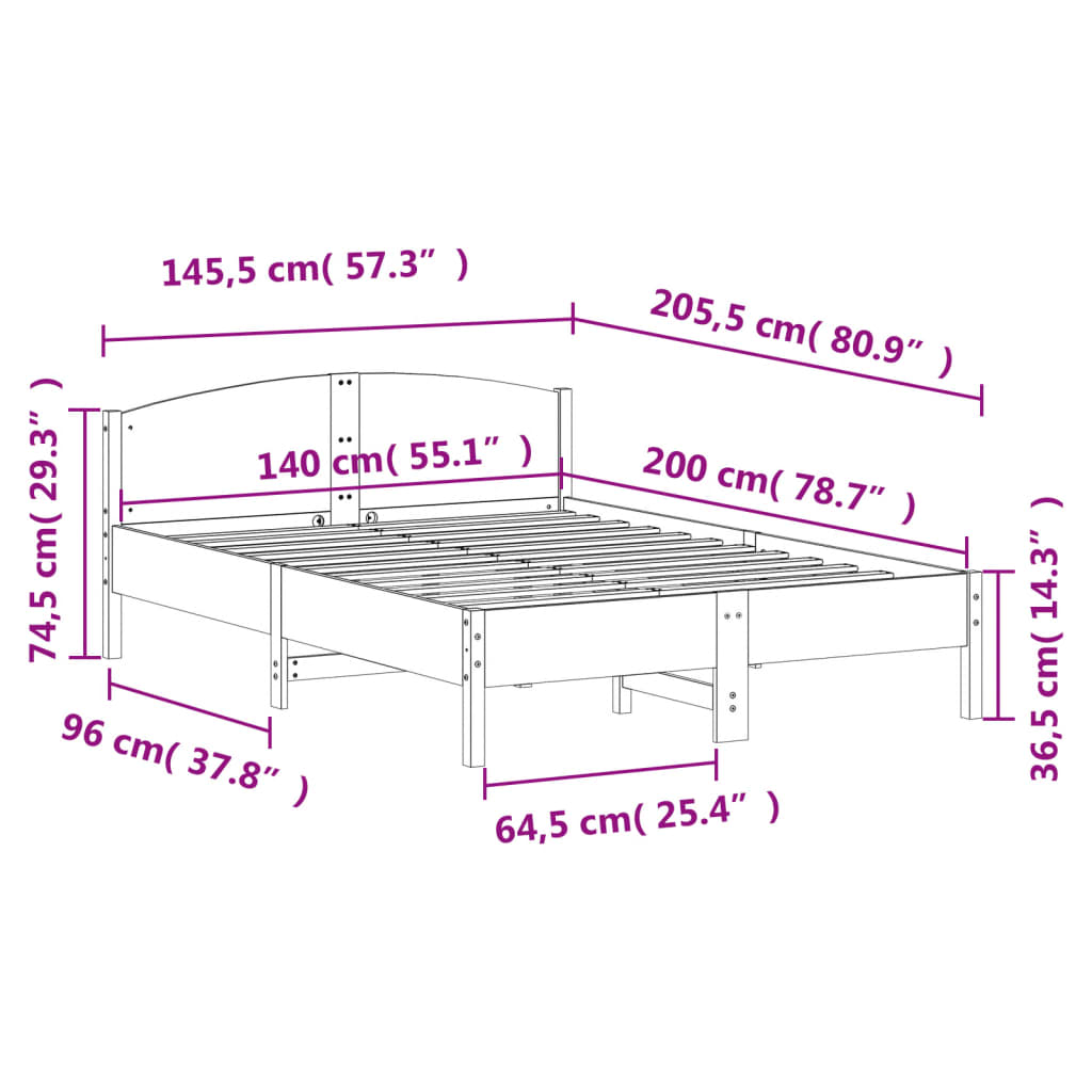 vidaXL Bed Frame without Mattress White 140x200 cm Solid Wood Pine