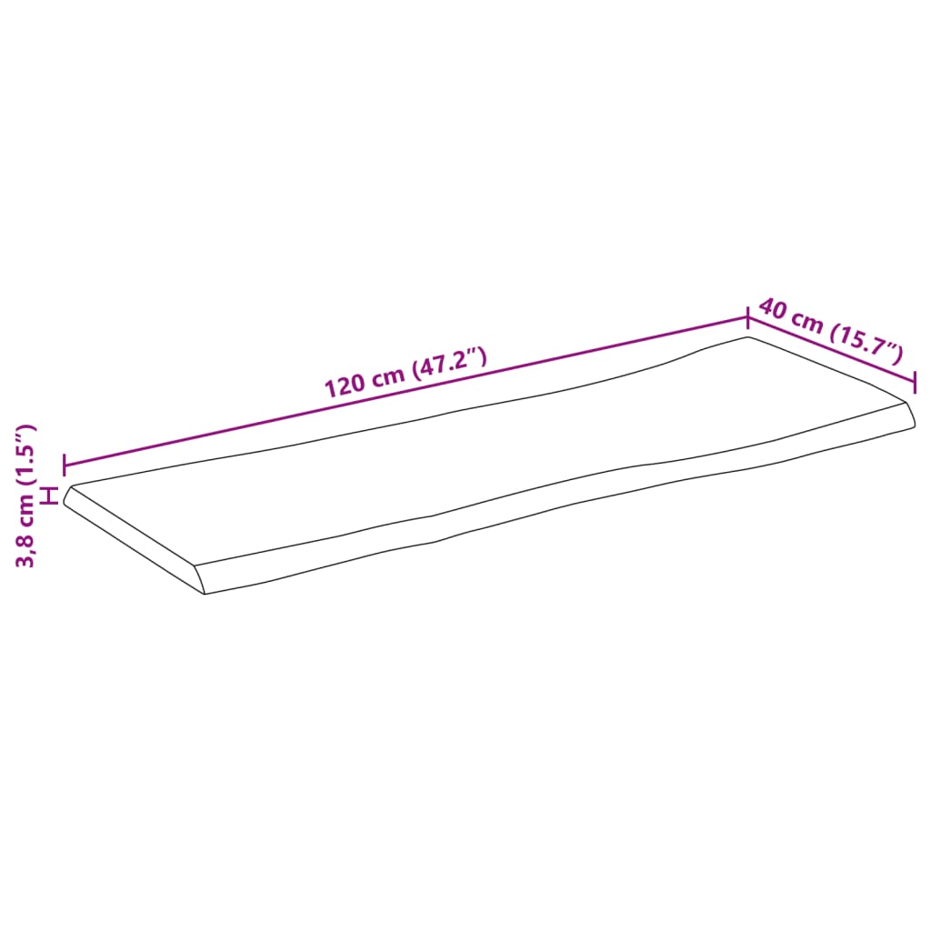 vidaXL Table Top 120x40x3.8 cm Live Edge Solid Wood Mango