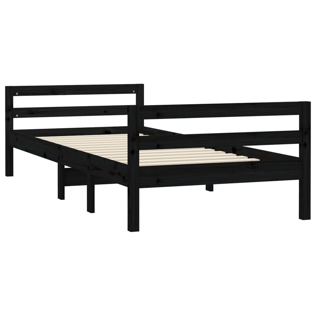 vidaXL Bed Frame without Mattress Black 75x190 cm Small Single Solid Wood Pine