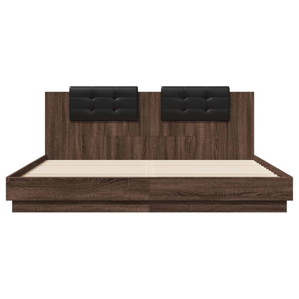 vidaXL Bed Frame with LED without Mattress Brown Oak 200x200 cm