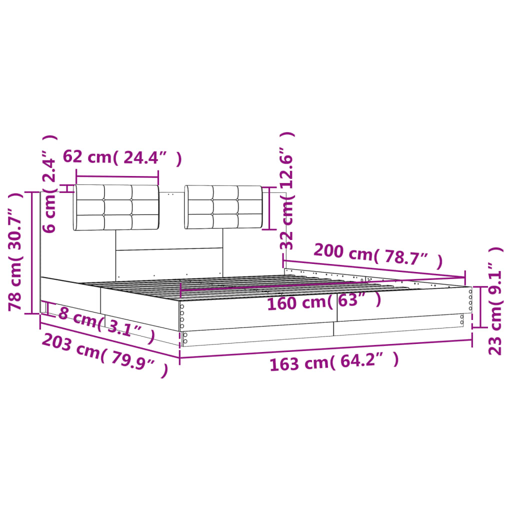 vidaXL Bed Frame without Mattress Grey Sonoma 160x200 cm