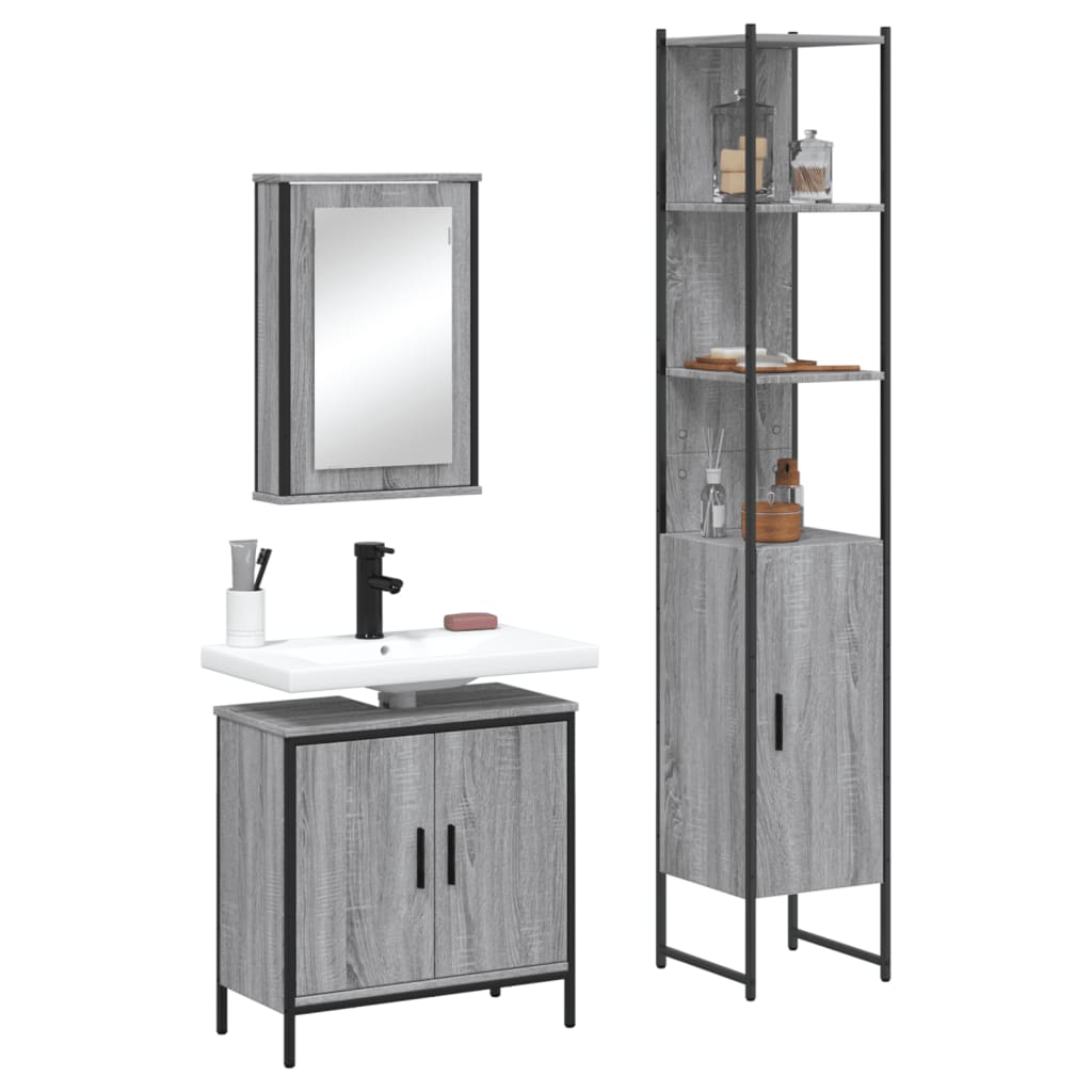 vidaXL 3 Piece Bathroom Furniture Set Grey Sonoma Engineered Wood