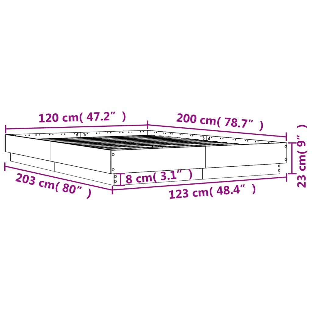 vidaXL Bed Frame without Mattress Brown Oak 120x200 cm