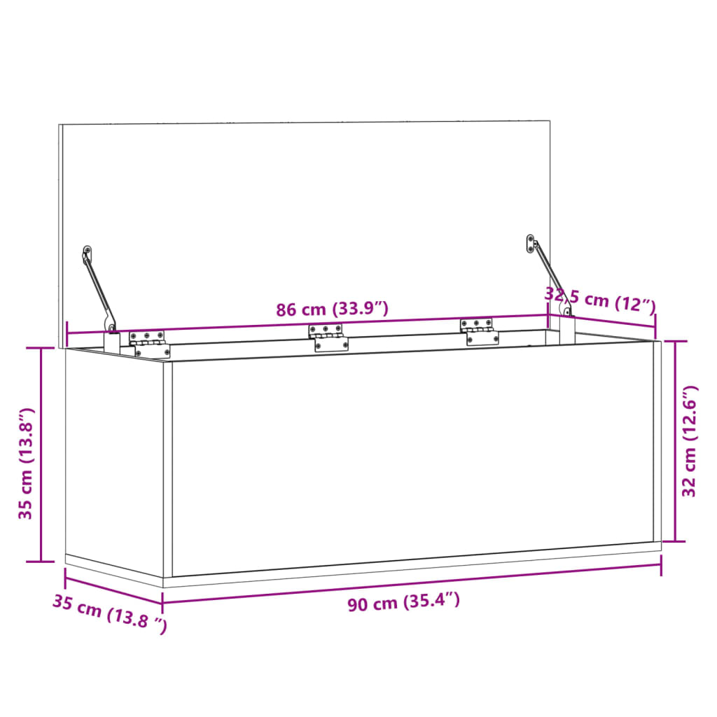 vidaXL Storage Box Grey Sonoma 90x35x35 cm Engineered Wood