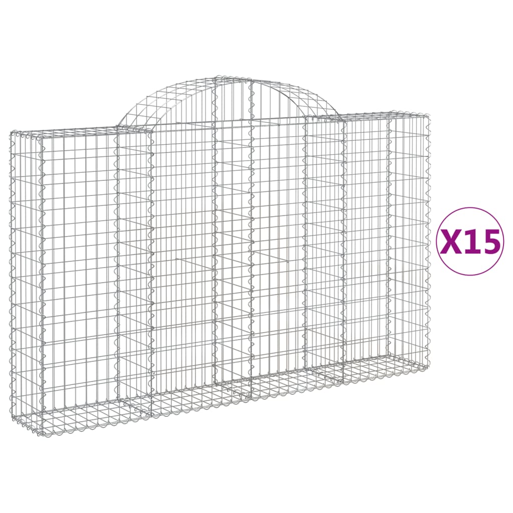 vidaXL Arched Gabion Baskets 15 pcs 200x30x120/140 cm Galvanised Iron