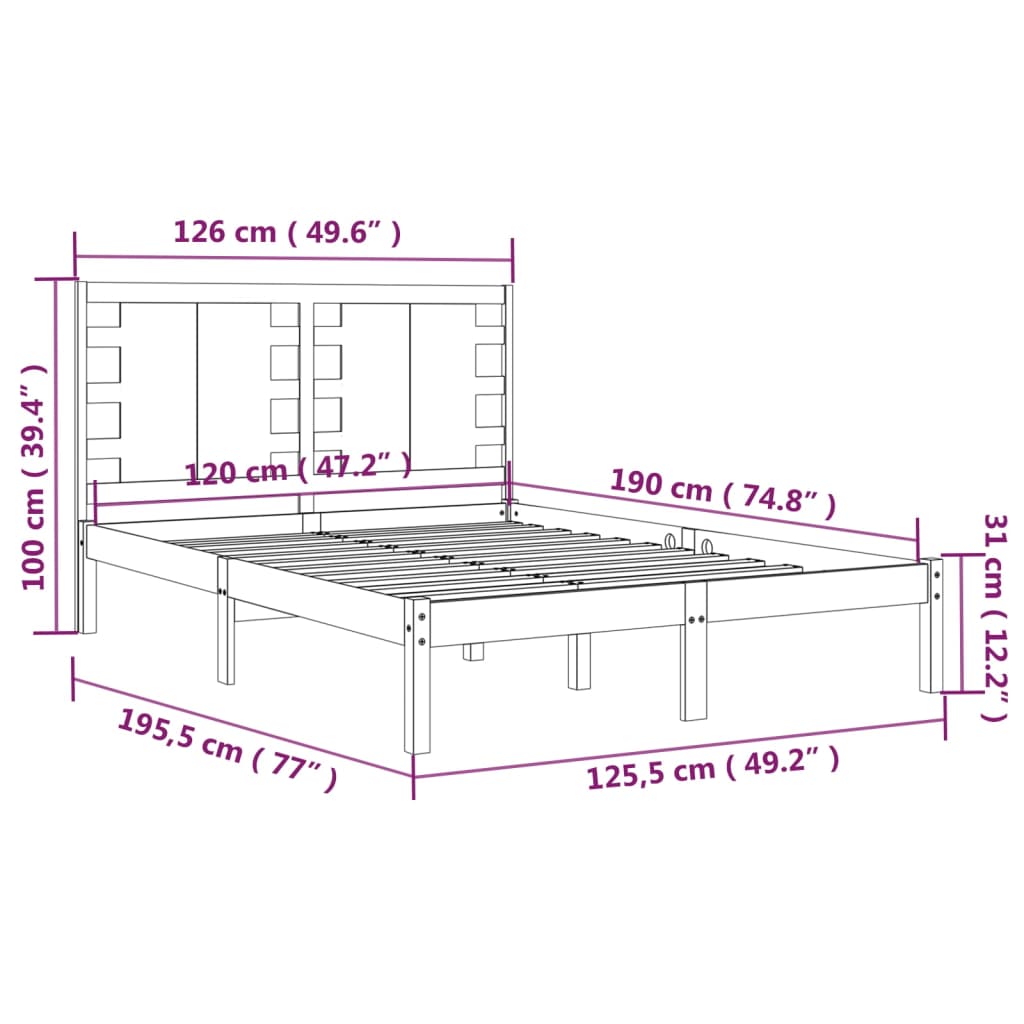 vidaXL Bed Frame without Mattress 120x190 cm Small Double Solid Wood