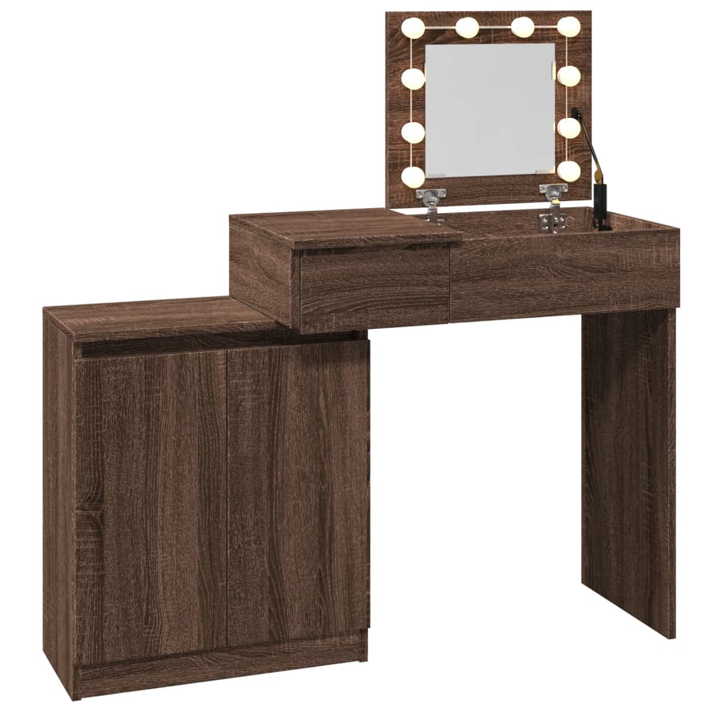 vidaXL Dressing Table with LED Brown Oak 115x37x110.5 cm