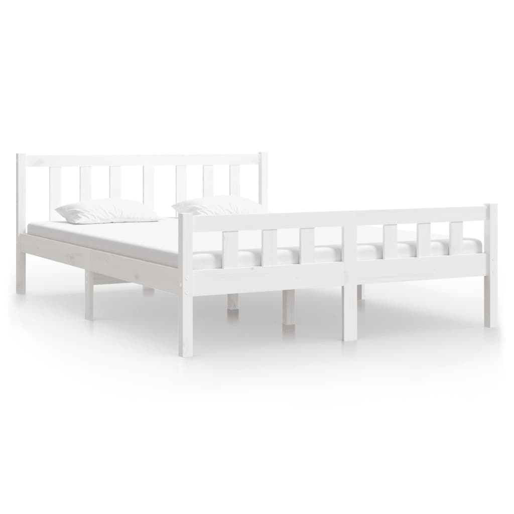 vidaXL Bed Frame without Mattress White Solid Wood Double