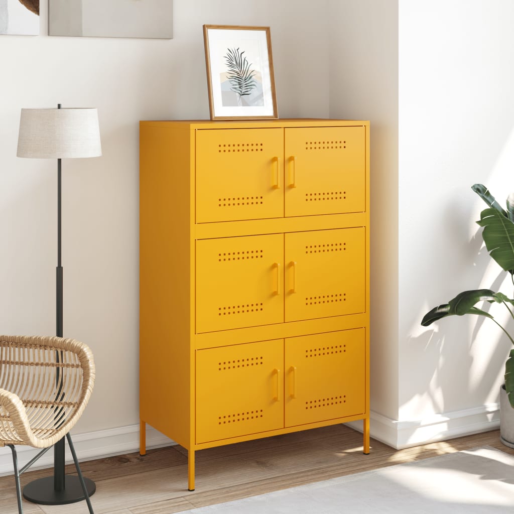 vidaXL Highboard Mustard Yellow 68x39x113 cm Steel