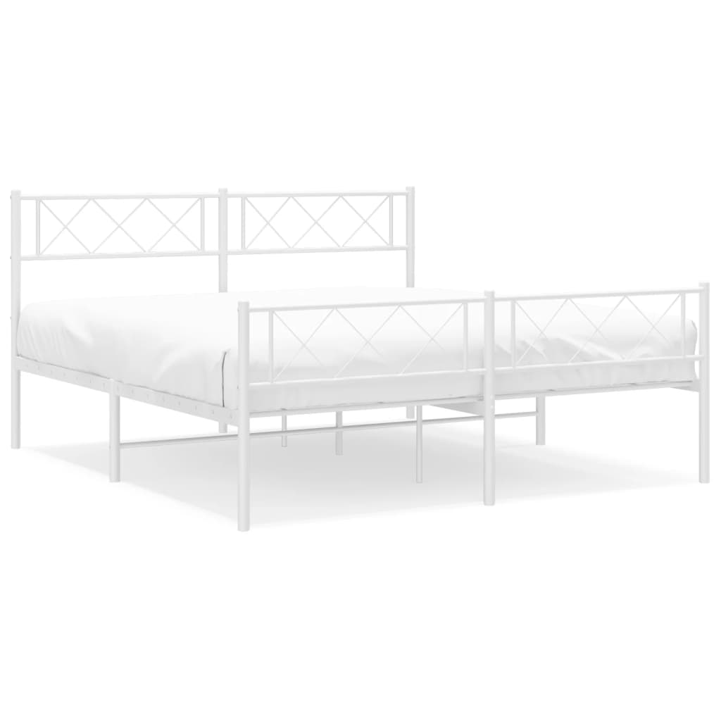 vidaXL Metal Bed Frame without Mattress with Footboard White 160x200 cm