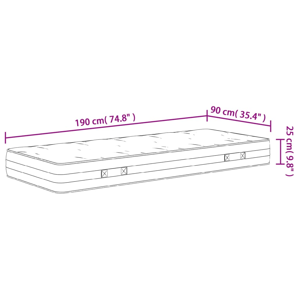 vidaXL Pocket Spring Mattress Medium Firm 90x190 cm Single Size