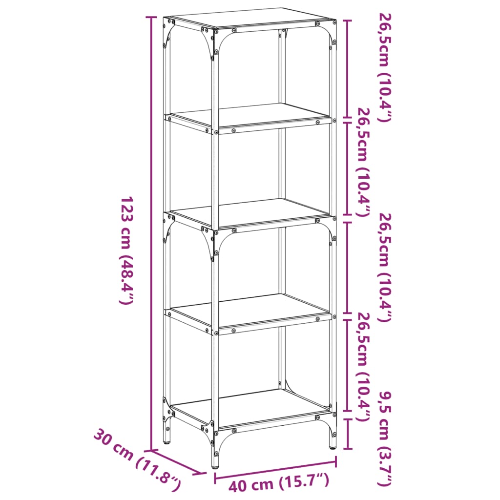 vidaXL Storage Rack with Transparent Glass Top 40x30x123 cm Steel