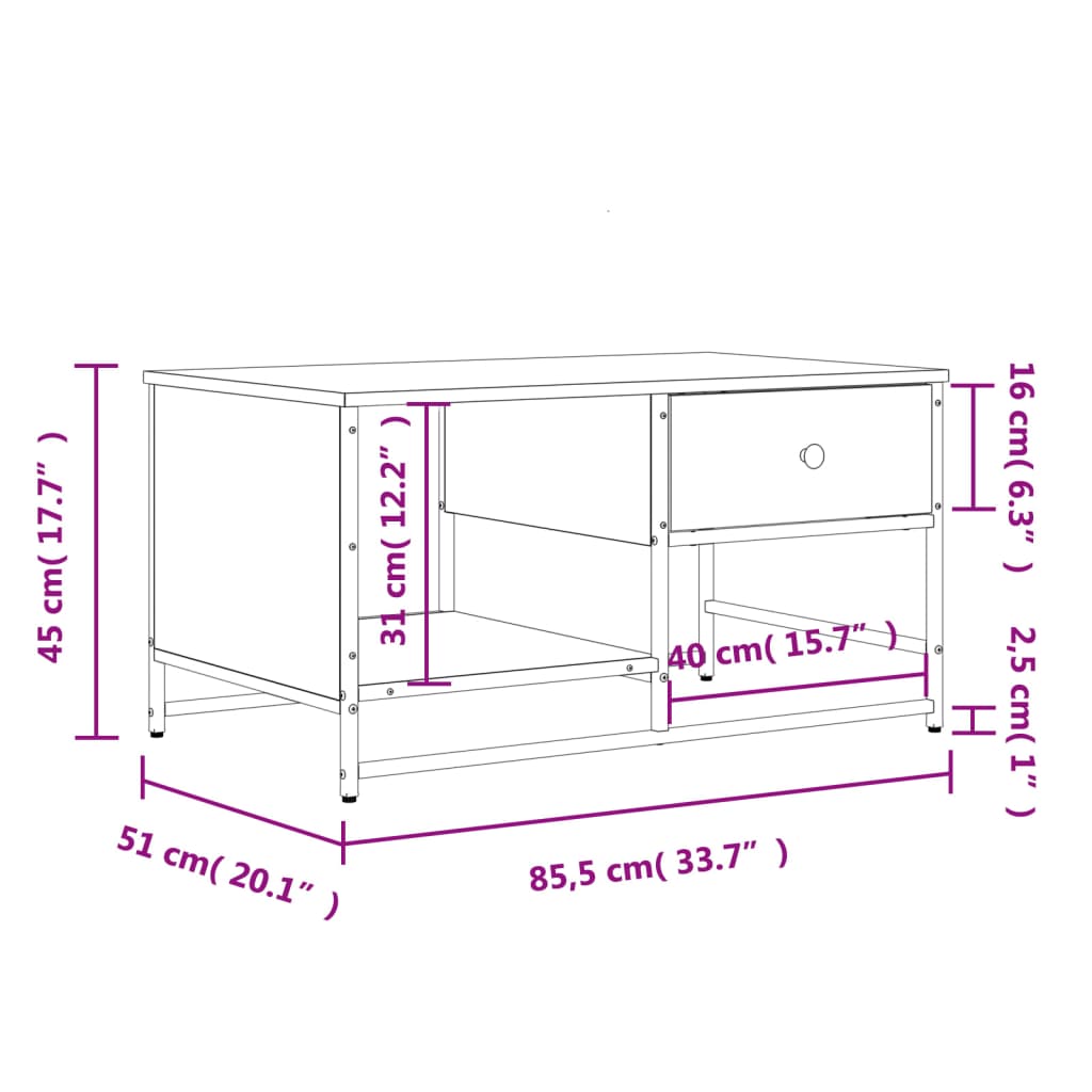 vidaXL Coffee Table Black 85.5x51x45 cm Engineered Wood