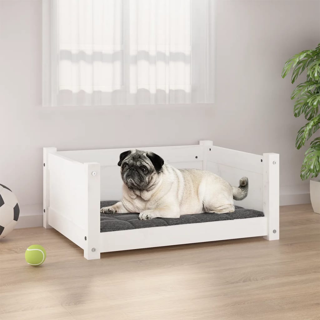 vidaXL Dog Bed White 65.5x50.5x28 cm Solid Pine Wood