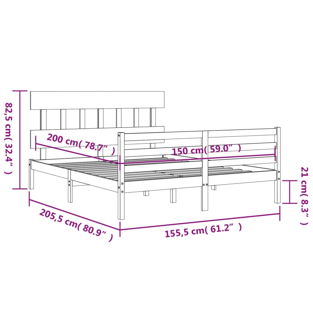 vidaXL Bed Frame without Mattress King Size Solid Wood