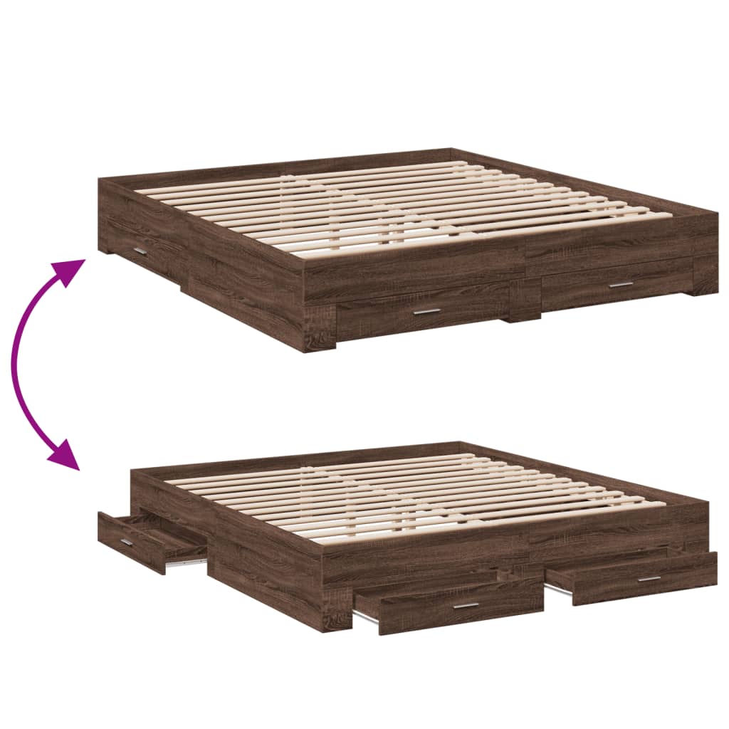 vidaXL Bed Frame with Drawers without Mattress Brown Oak 180x200 cm Super King