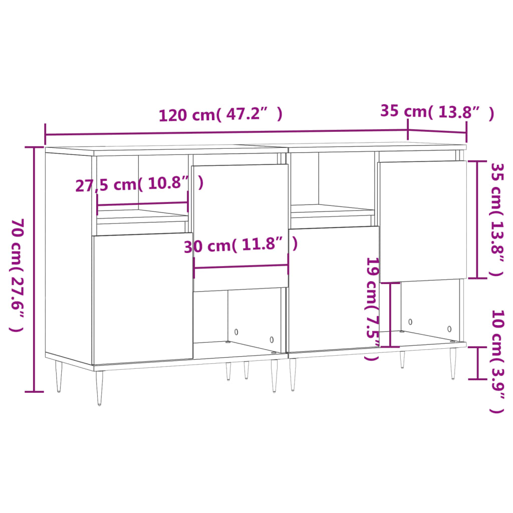 vidaXL Sideboards 2 pcs Black Engineered Wood