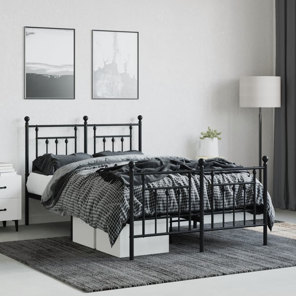 vidaXL Metal Bed Frame without Mattress with Footboard Black 135x190 cm Double