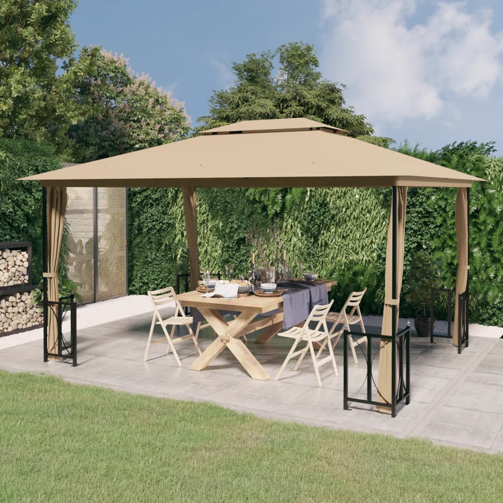 vidaXL Gazebo with Sidewalls&Double Roofs 3x4 m Taupe