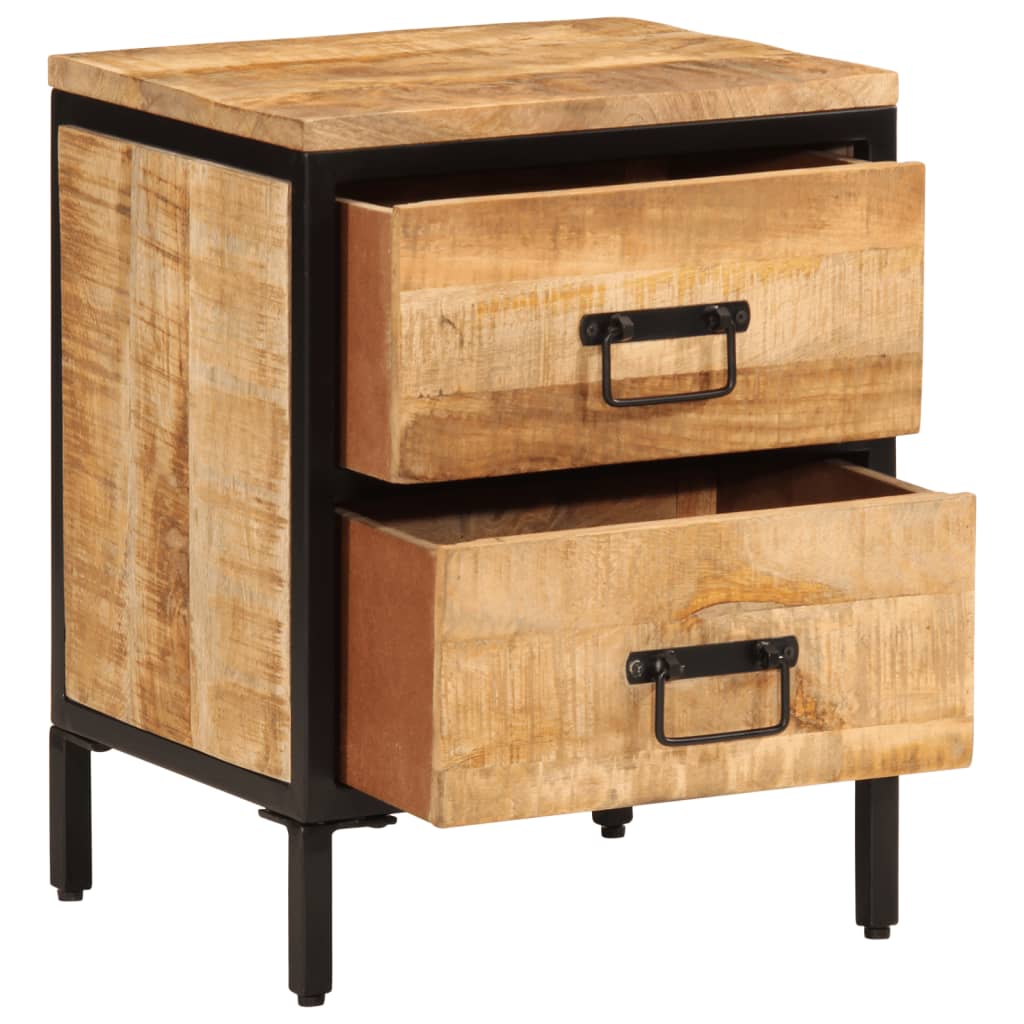 vidaXL Bed Cabinet with 2 Drawers 40x35x53 cm Solid Rough Wood Mango