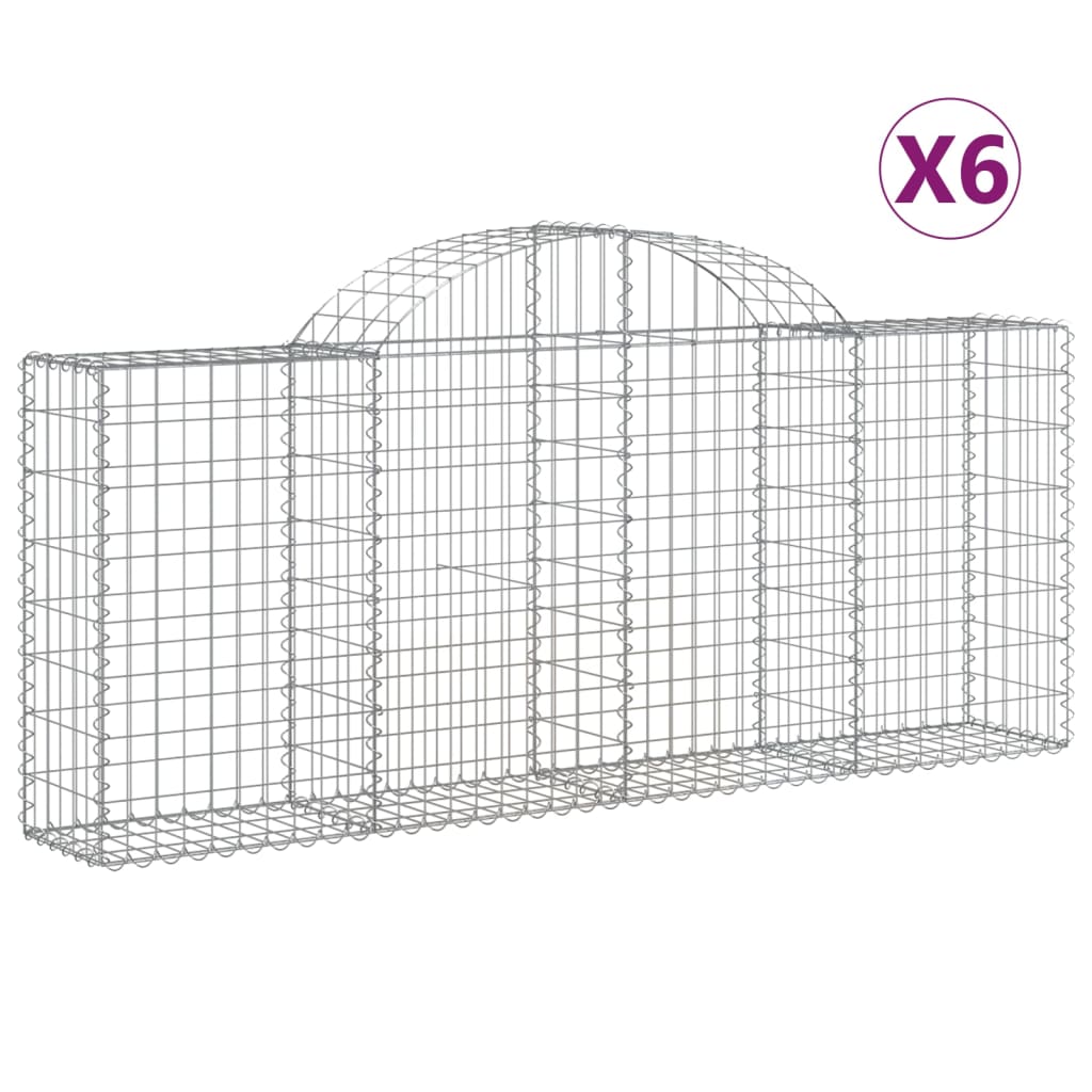 vidaXL Arched Gabion Baskets 6 pcs 200x30x80/100 cm Galvanised Iron