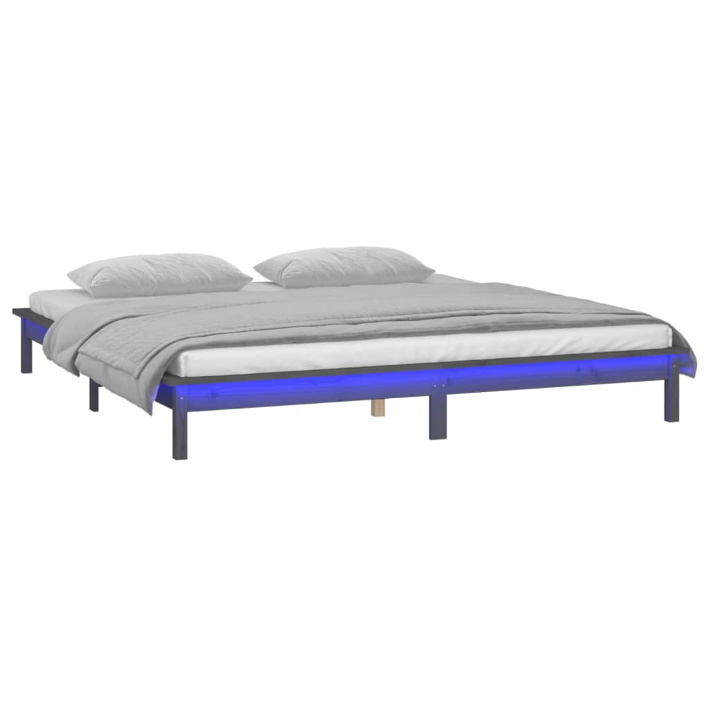 vidaXL LED Bed Frame without Mattress Grey 160x200 cm Solid Wood