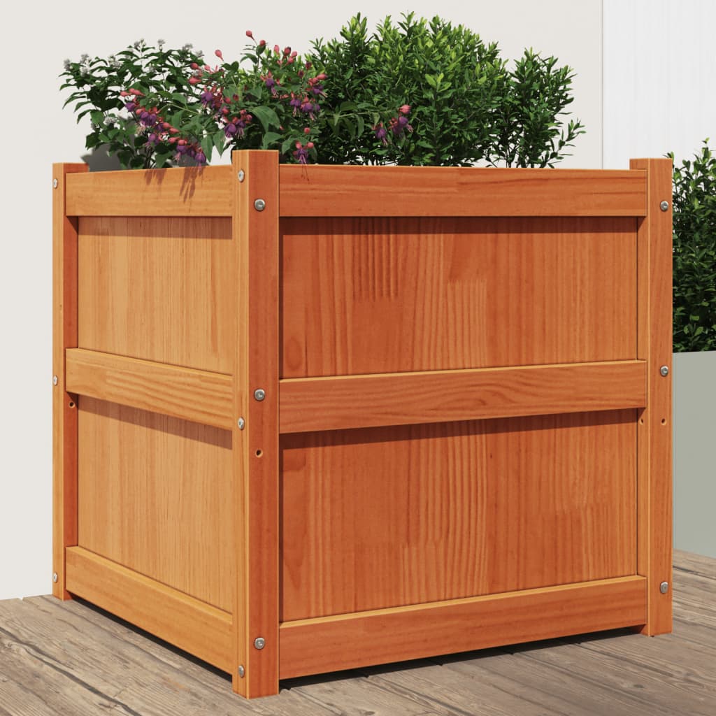 vidaXL Garden Planter Wax Brown 60x60x60 cm Solid Wood Pine