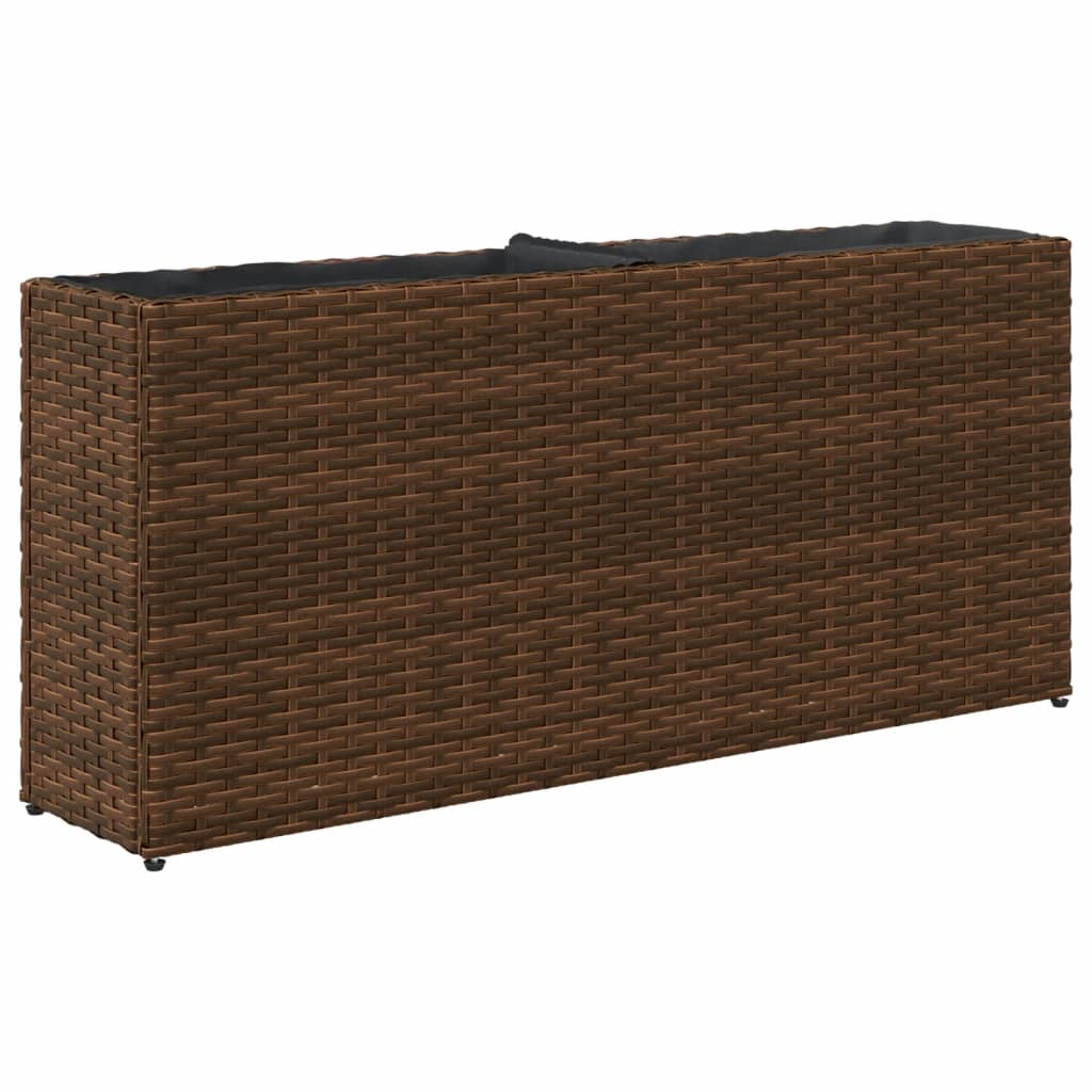 vidaXL Garden Planters with 2 Pots 2 pcs Brown 90x20x40 cm Poly Rattan