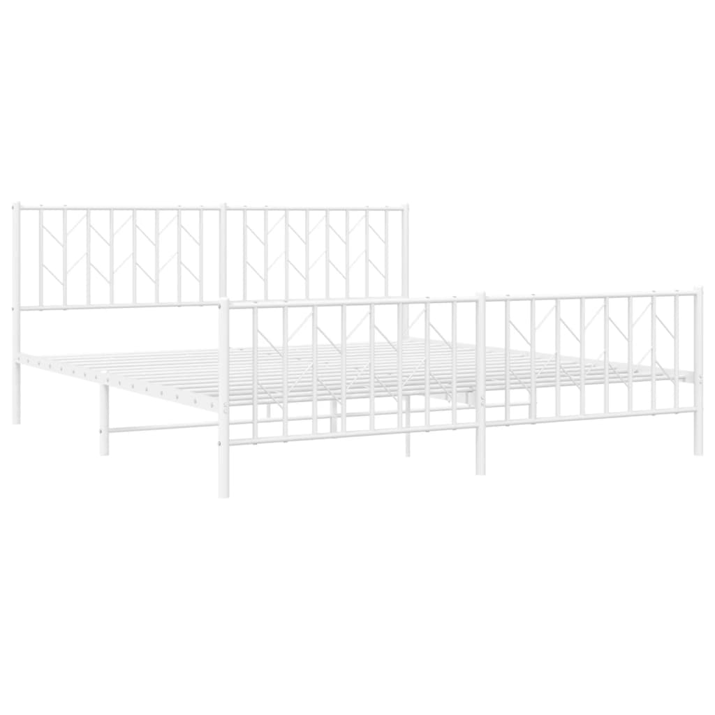 vidaXL Metal Bed Frame without Mattress with Footboard White 183x213 cm