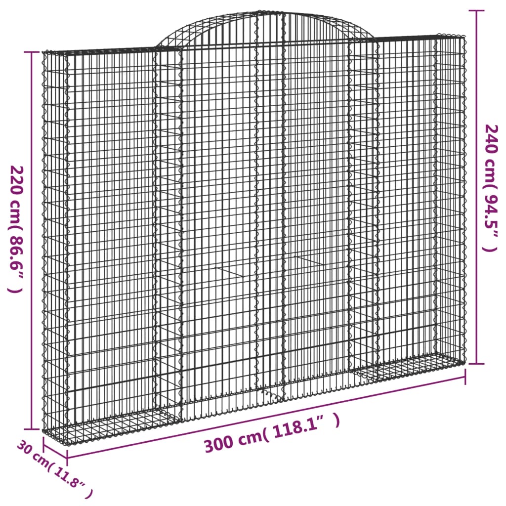 vidaXL Arched Gabion Baskets 5 pcs 300x30x220/240 cm Galvanised Iron