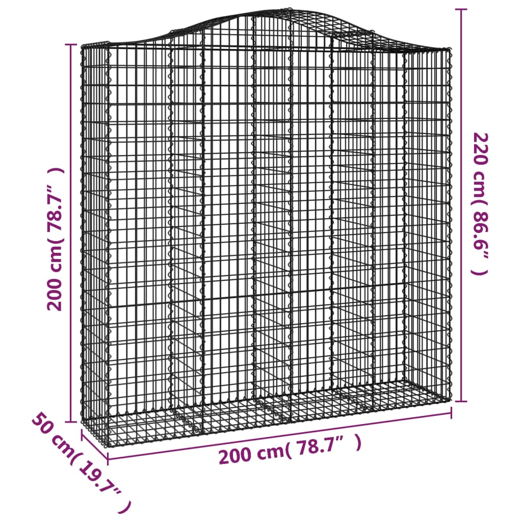 vidaXL Arched Gabion Baskets 2 pcs 200x50x200/220 cm Galvanised Iron