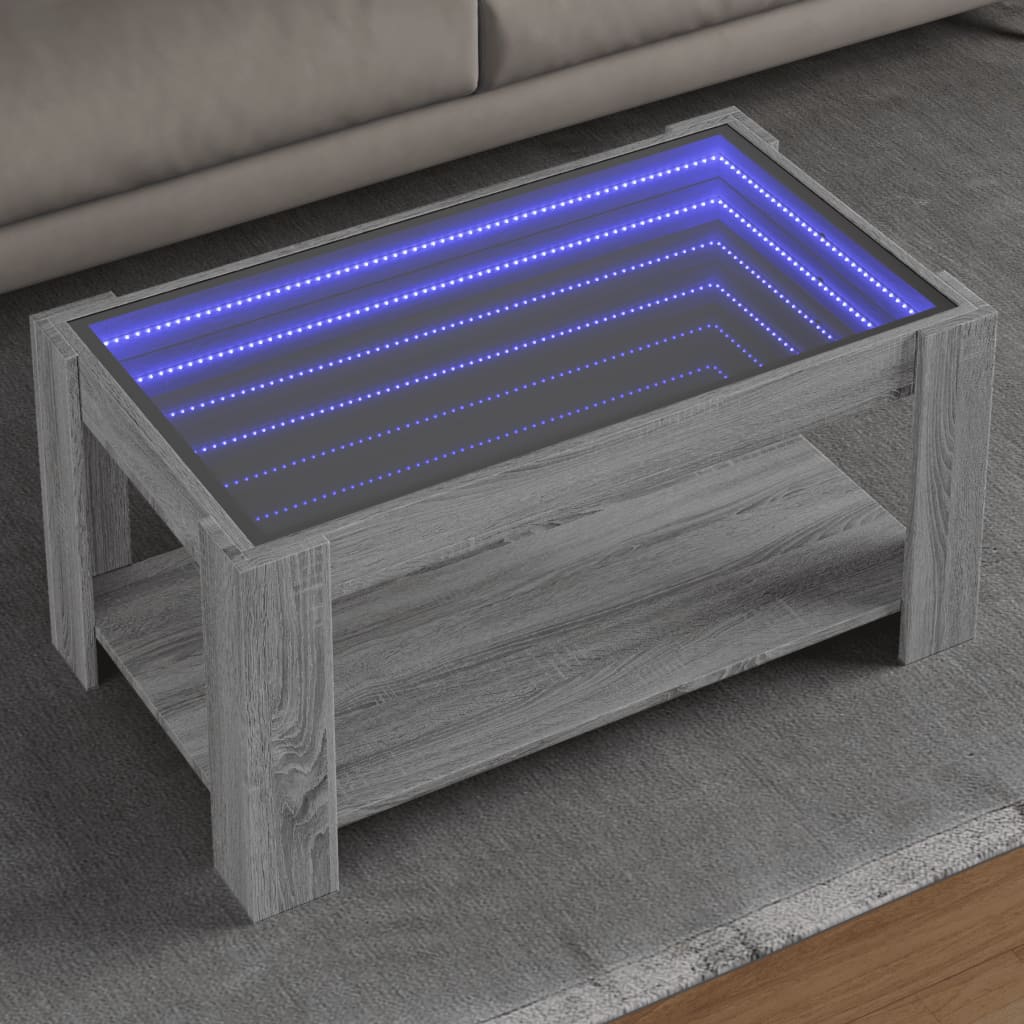 vidaXL Coffee Table with LED Grey Sonoma 93x53x45 cm Engineered Wood